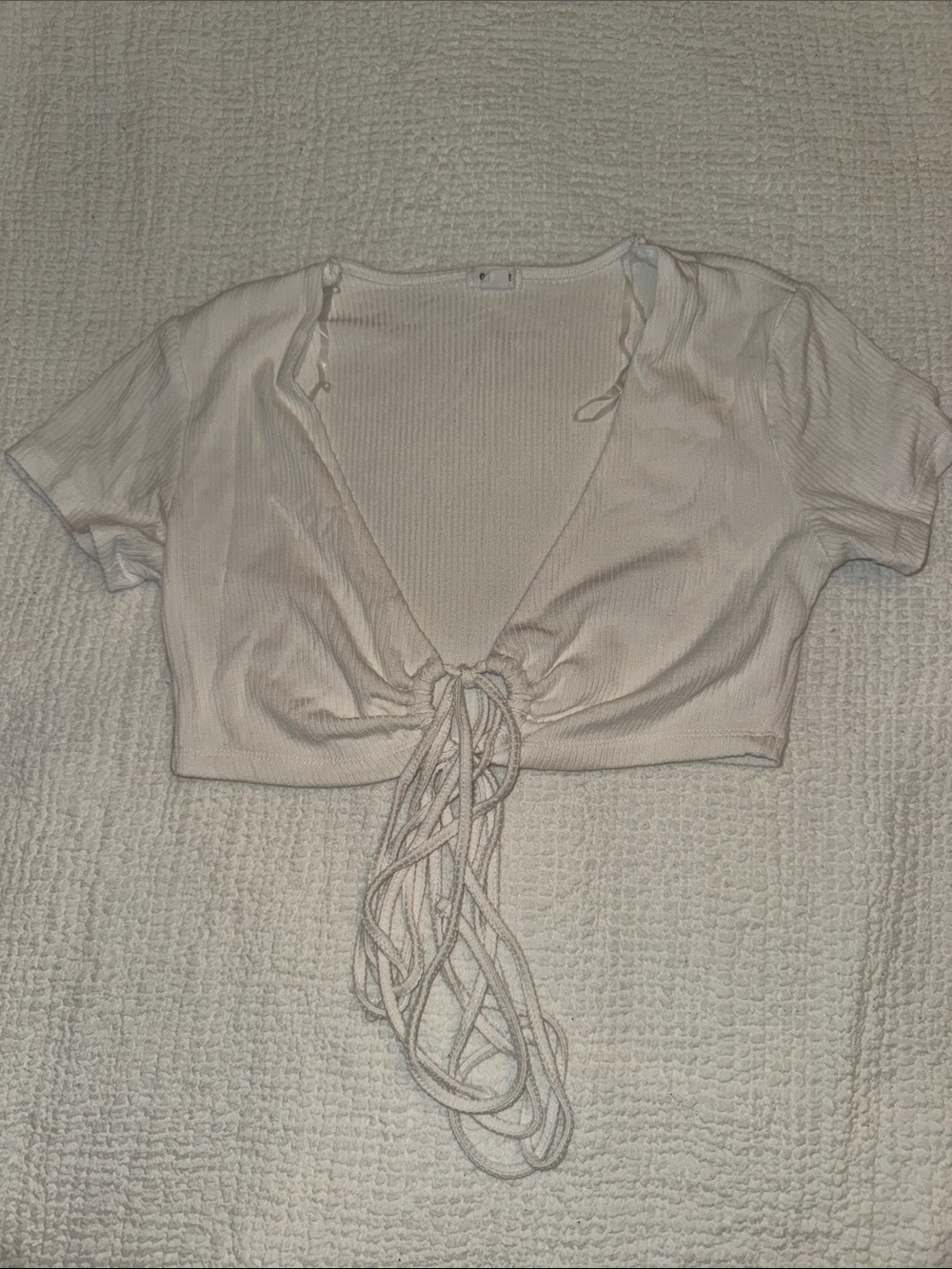 Garage White Tie-Front Ribbed Crop Top